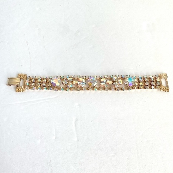 Vintage 60s Aurora Borealis Rhinestone Bracelet Iridescent AB Crystal Cocktail - Picture 9 of 11